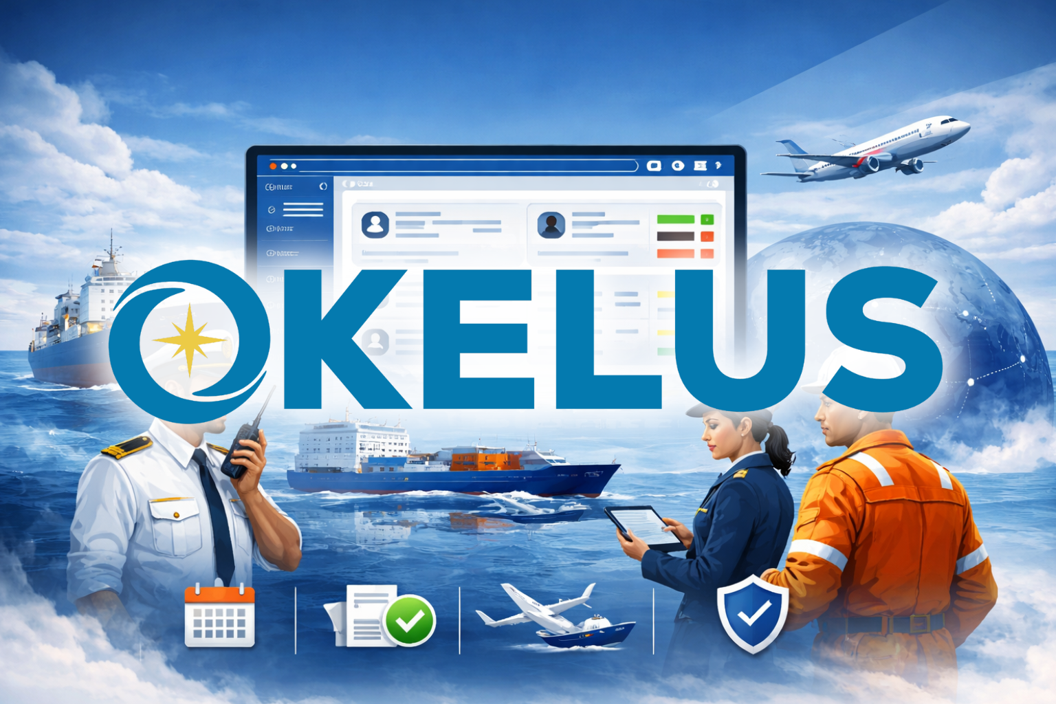 Maritime professionals using okelus crew management systems to coordinate crew planning, compliance, travel, and operations