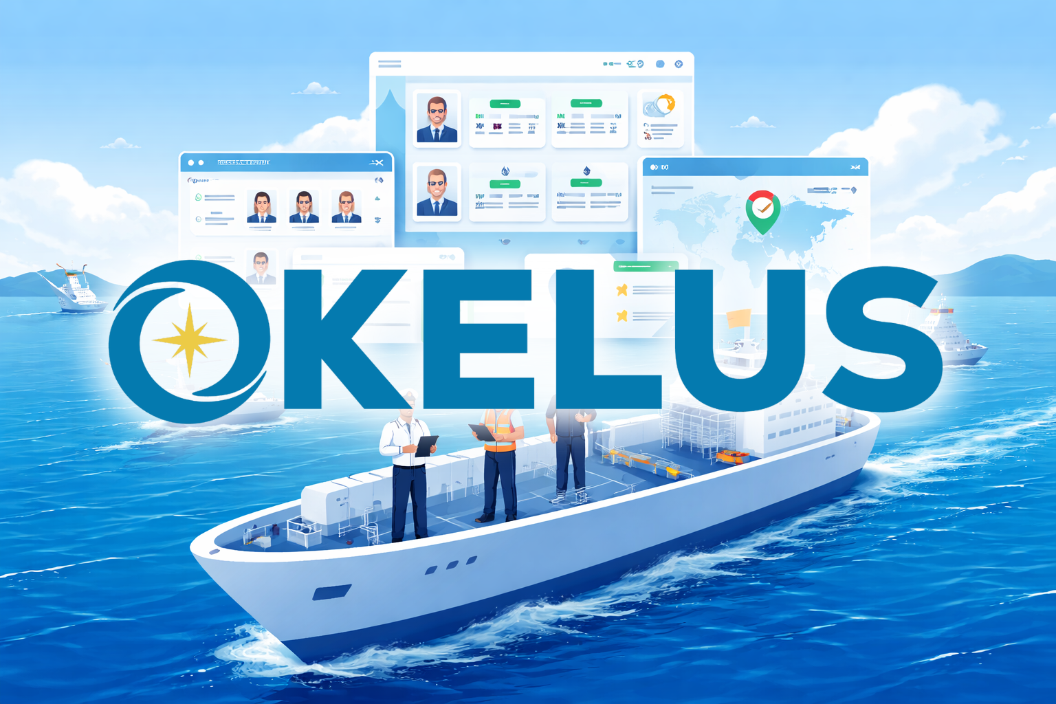 Nave con equipaggio e dashboard digitali per il crew management marittimo Okelus